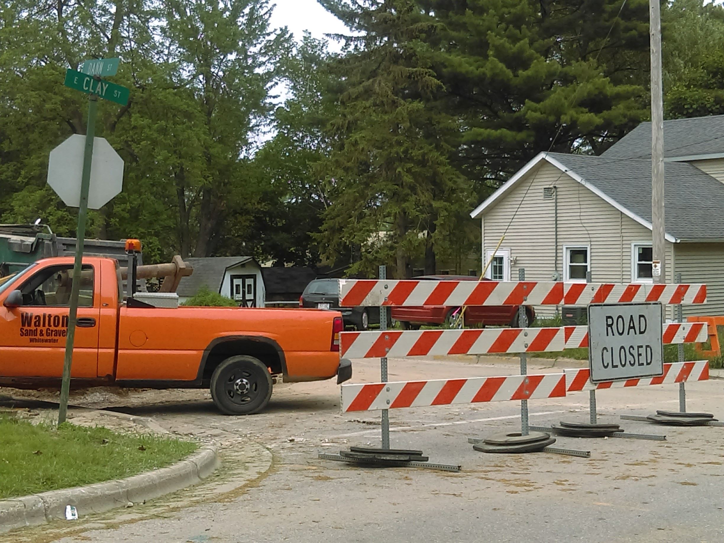 Road Closed Barriers in Front of a Truck